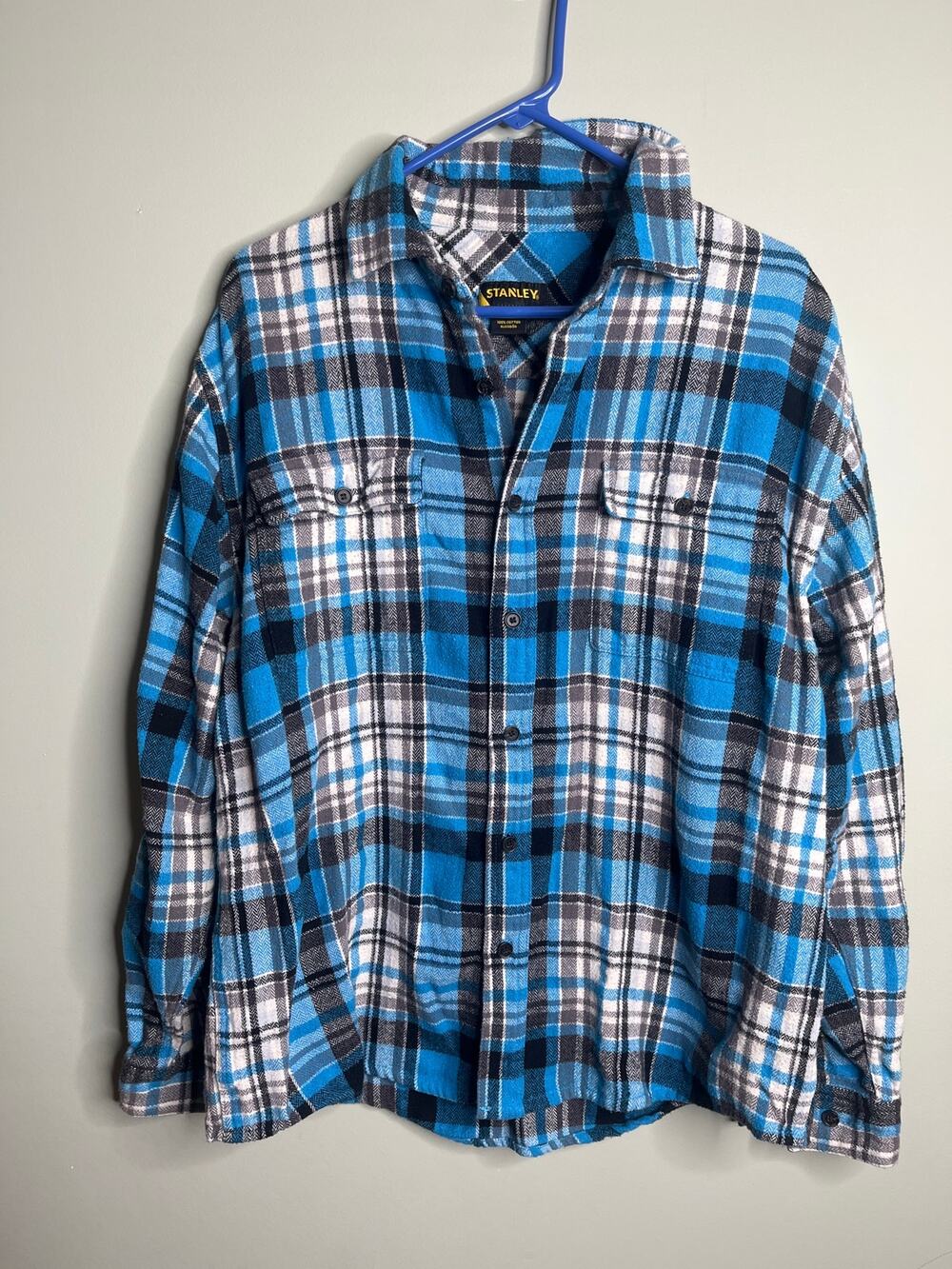Stanley Men's Blue Plaid Button up Large